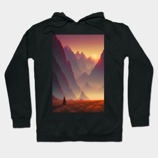 Anime Girl - Mountain Range at Sunset Landscape Hoodie